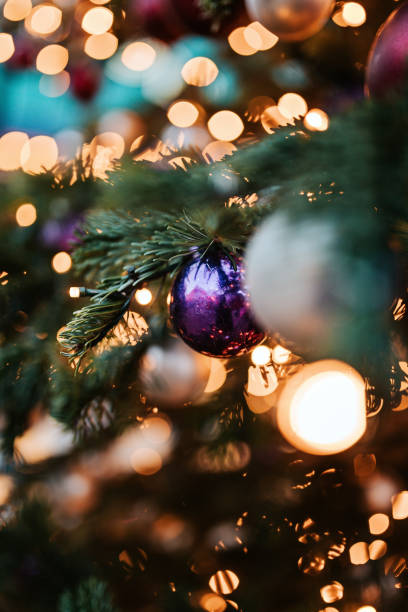 Lights on Christmas tree in Copenhagen stock photo