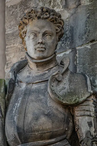 Photo of Statue of Saint Maurice (black Knight) in Magdeburg Cathedral as Roman soldier from Thebes in 13 century, Magdeburg, Germany, closeup, details