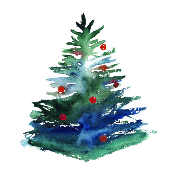 istock Watercolor Christmas tree isolated on white background. Christmas and New Yearhand painted illustration 1181656072