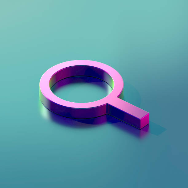 Pink search icon on blue background