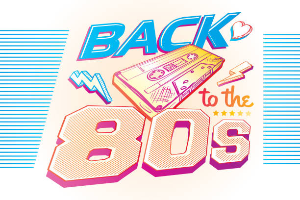 Back to the 80s retro party poster design decorative vector artwork yellow tape audio stock illustrations