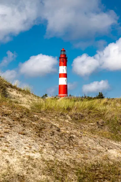 View to the Amrum lighthouse from the dunes