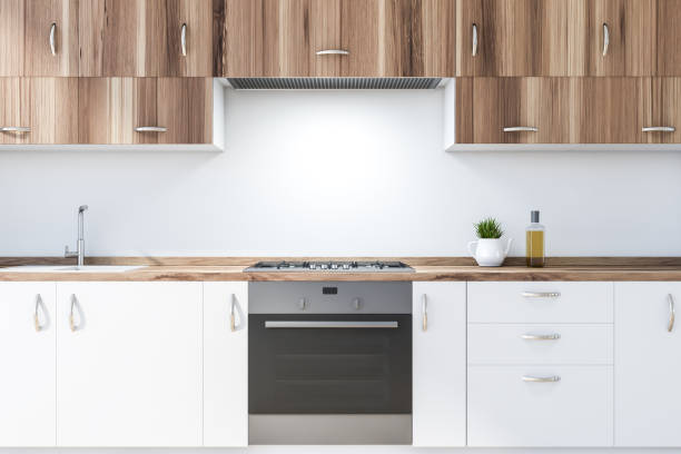 istock Close up of white kitchen countertops 1181660495