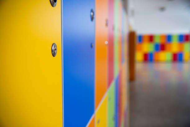 Colorfull lokers on the hallways of elementary school in Belgrade