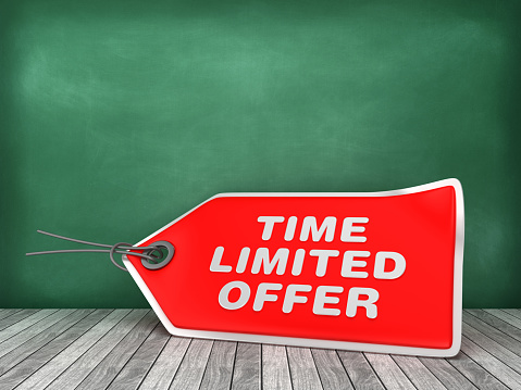 TIME LIMITED OFFER Price Tag on Chalkboard Background - 3D Rendering