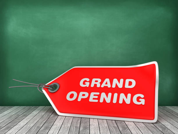 istock GRAND OPENING Price Tag on Chalkboard Background - 3D Rendering 1181667724