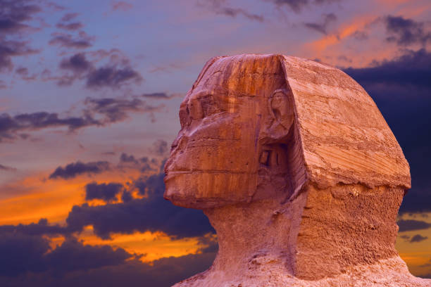 vista della sfinge egitto, l'altopiano di giza nel deserto del sahara - giza plateau immagine foto e immagini stock