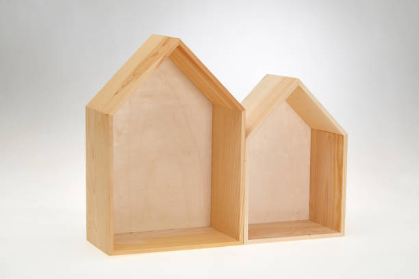 Two abstract wooden houses