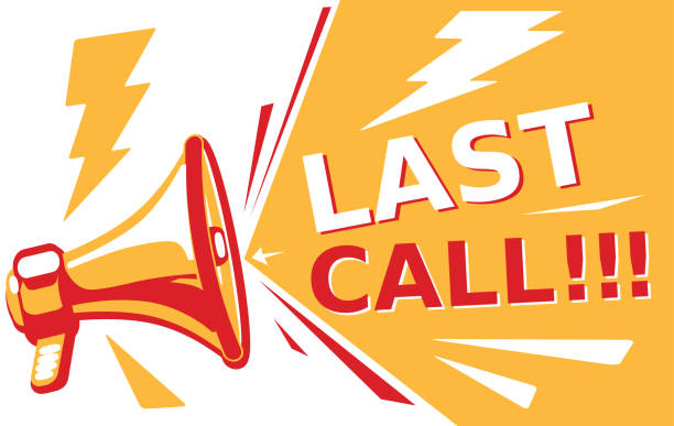 Last call - sign with megaphone decorative vector artwork public address system stock illustrations