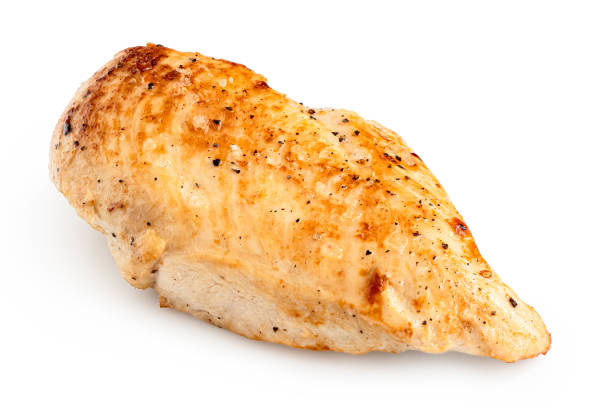 istock Whole pan roasted chicken breast isolated on white. 1181673202