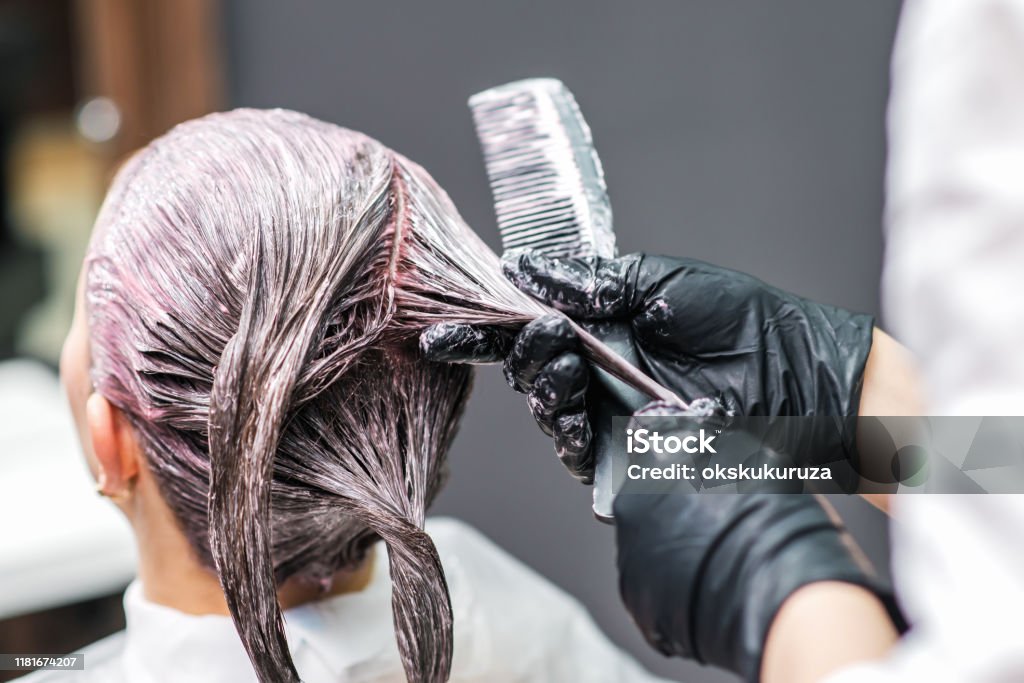 Close Up Of Hairdresser Hands Is Coloring Womans Hair In Black Gloves Stock  Photo - Download Image Now - iStock