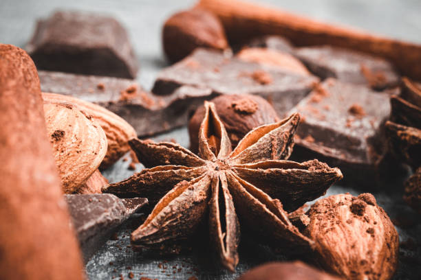 istock Star anise, chocolate cubes and nuts, close-up view 1181679846
