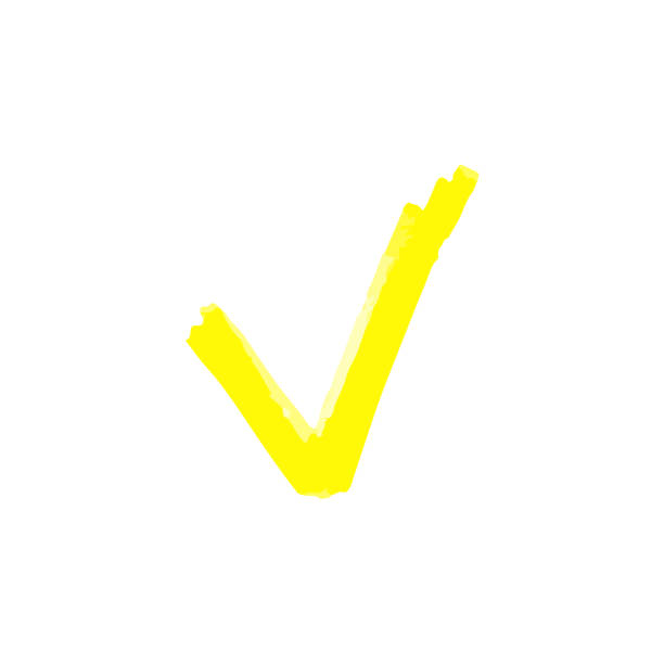 chek znak do zrobienia listy z żółtym markerem lub zakreślaczem, pędzlem lub piórem. - highlighter felt tip pen yellow pen stock illustrations