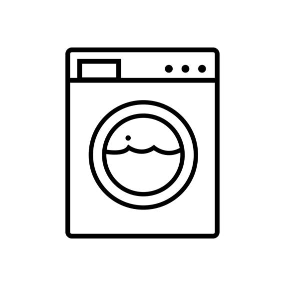 ilustraciones, imágenes clip art, dibujos animados e iconos de stock de lavadora línea icono aparatos símbolo plana - clothes washer isolated clothing major