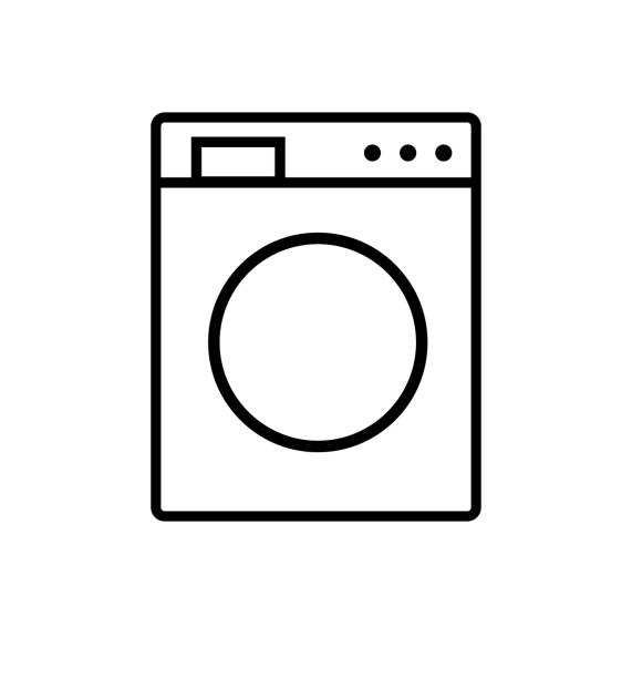 ilustraciones, imágenes clip art, dibujos animados e iconos de stock de icono de línea de lavadora aislado en blanco - clothes washer isolated clothing major