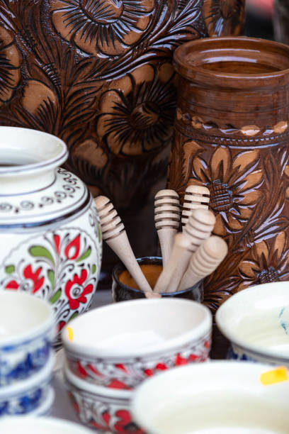 istock Ceramic pottery exhibition. Traditional craft products 1181681768