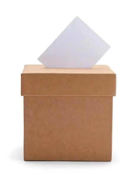 Brown Ballot Box Front View Isolated on White Background.