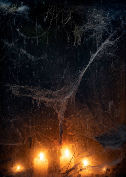 istock Halloween background with spider web in the darkness 1181683053