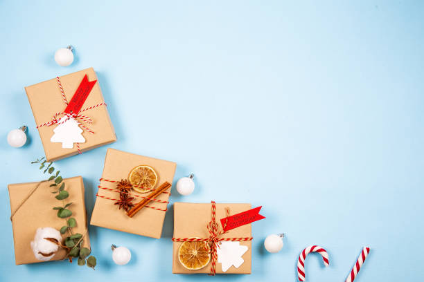 istock Textured background with christmas themed items in flat lay composition. 1181683186