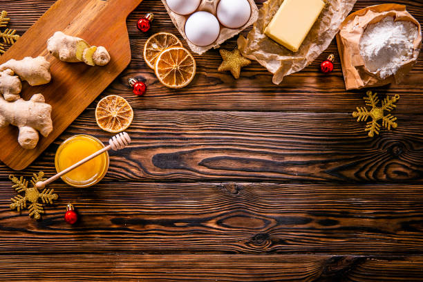 istock Textured background with christmas themed items in flat lay composition. 1181683242