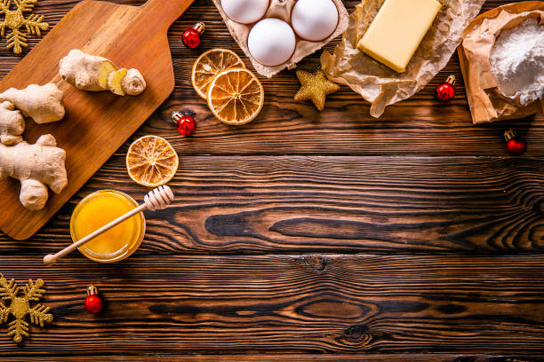 istock Textured background with christmas themed items in flat lay composition. 1181683290