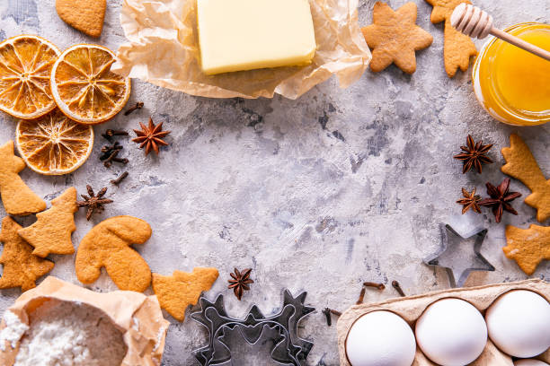 istock Textured background with christmas themed items in flat lay composition. 1181683291