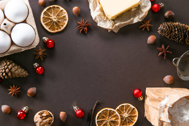 istock Textured background with christmas themed items in flat lay composition. 1181683330