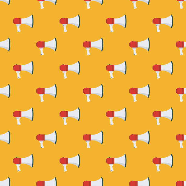 Announcement Startup Pattern A seamless pattern created from a single flat design icon, which can be tiled on all sides. File is built in the CMYK color space for optimal printing and can easily be converted to RGB. No gradients or transparencies used, the shapes have been placed into a clipping mask. megaphone backgrounds stock illustrations