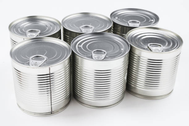 istock Group of silver canned food on white background. 1181689049