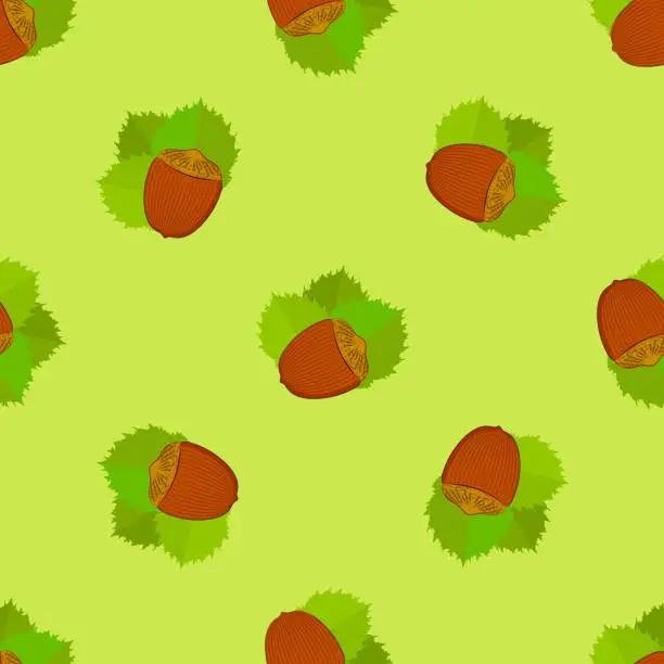 Vector illustration of Seamless texture with hazelnuts. Bright summer theme. - Vector. Vector illustration