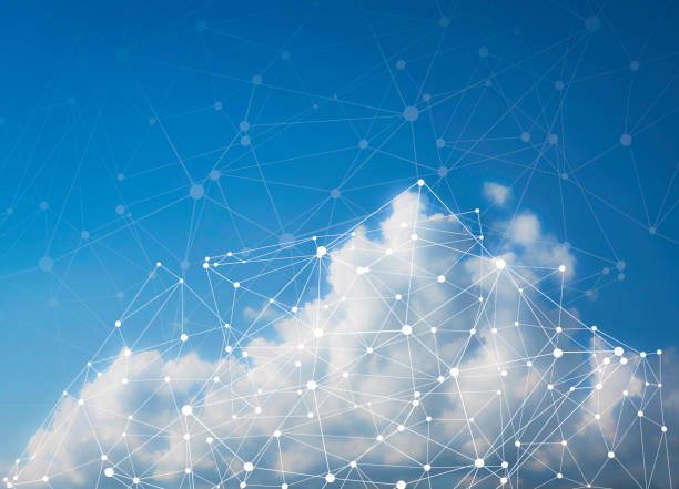 Cloud Computing Network - Copy Space Cloud Computing Network Concept - Photograph of clouds, sky and illustration of network with space for copy cloud computing stock pictures, royalty-free photos & images