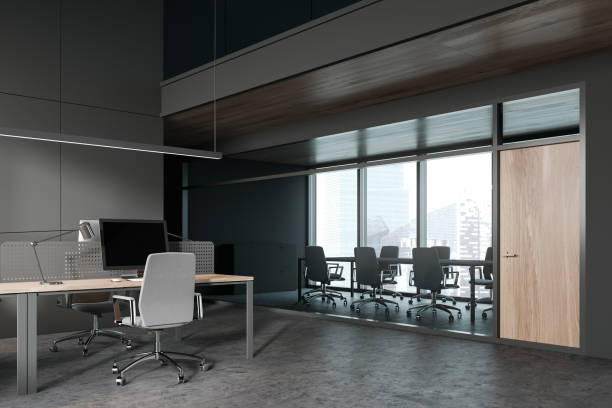 istock Gray conference room interior in modern office 1181696901