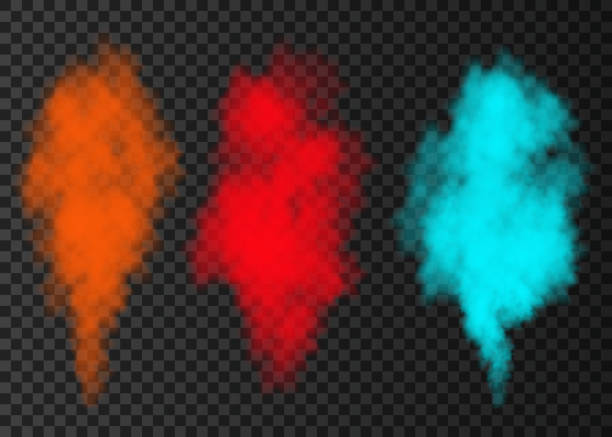 ilustrações de stock, clip art, desenhos animados e ícones de blue, red, orange  smoke explosion special effect  isolated on transparent background. - abir