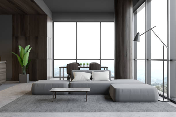 istock Luxury gray living room with dining table 1181700029