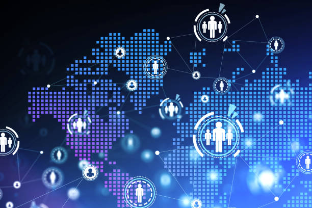 istock Social network icons on digital world map 1181700120