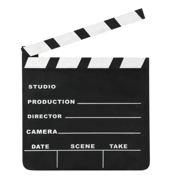 istock Open classic hollywood chalk open clapperboard isolated on a white background with clipping path 1181716490