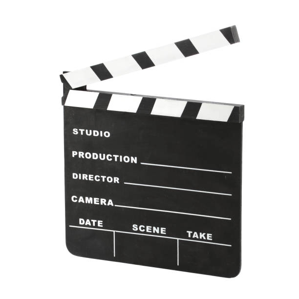 istock Classic hollywood chalk clapperboard angled right open isolated on a white background with clipping path 1181716547