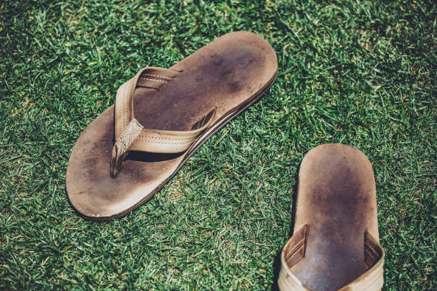 istock Green grass and old sandals 1181720070