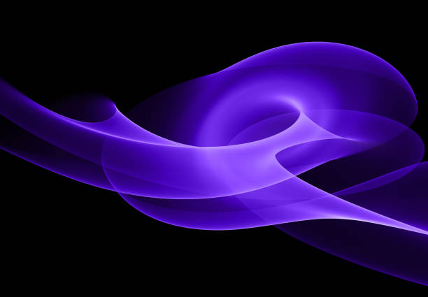 Photo of Neon Ultra Violet Blue Purple Swirl Wave Black Background Copy Space
