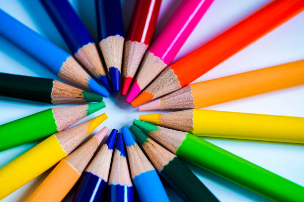 istock Stationery color pencils and background material 1181722836