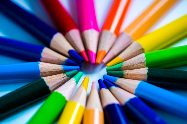 istock Stationery color pencils and background material 1181722837