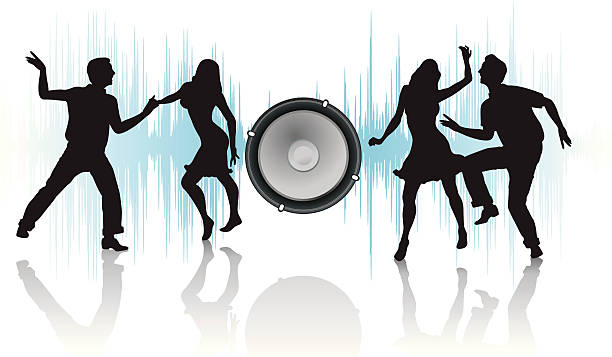 speaker and silhouettes of dancers couples  belly dancing stock illustrations