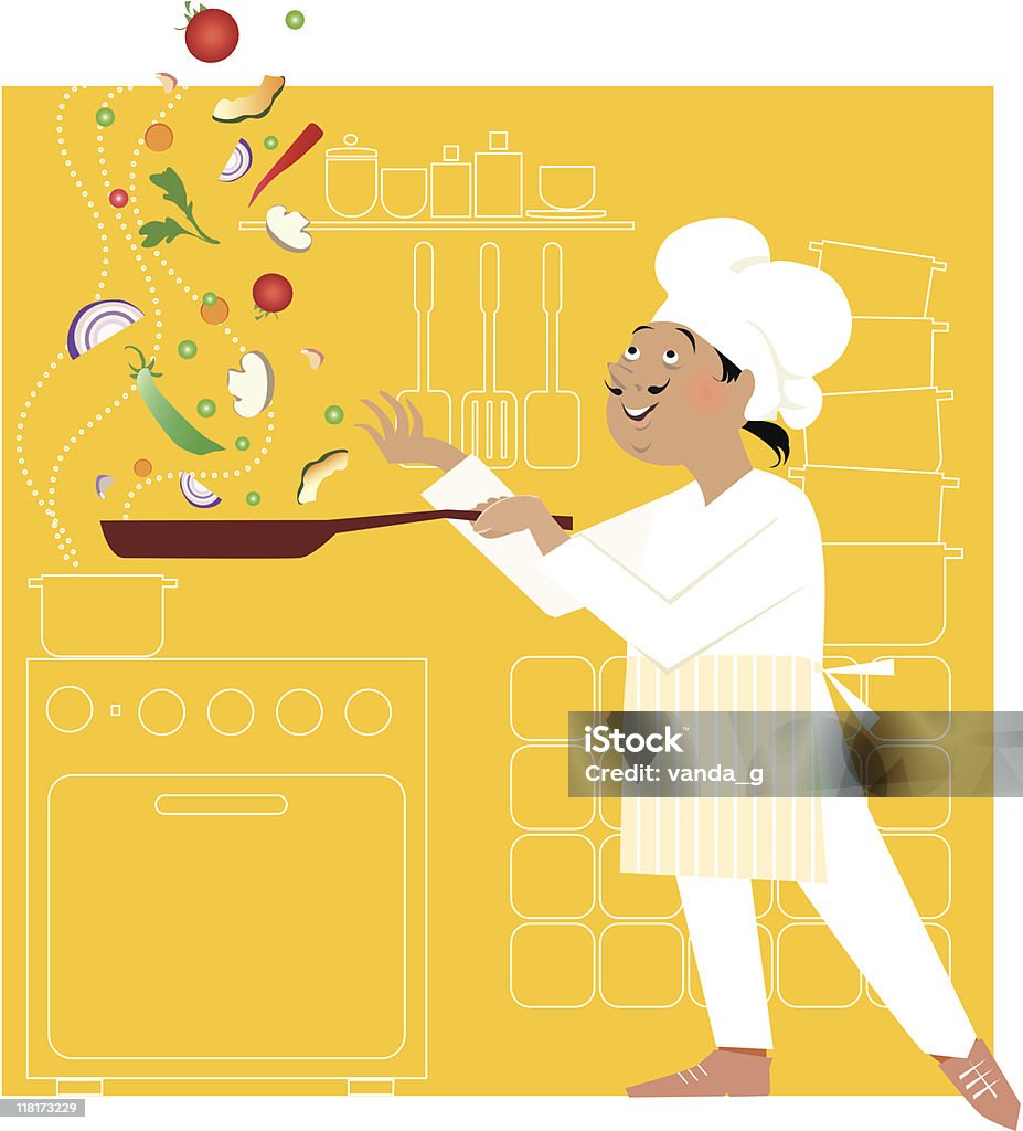 Chef na cozinha - Royalty-free Comida arte vetorial