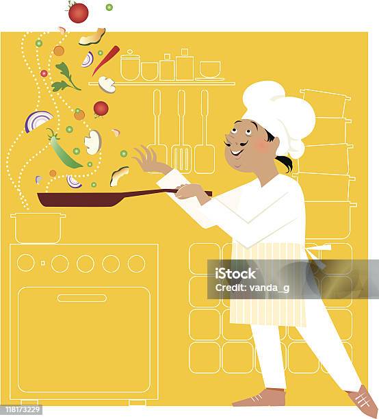 Chef Na Cozinha - Arte vetorial de stock e mais imagens de Comida - Comida, Malabarismo - Atividade, Chefe de Cozinha