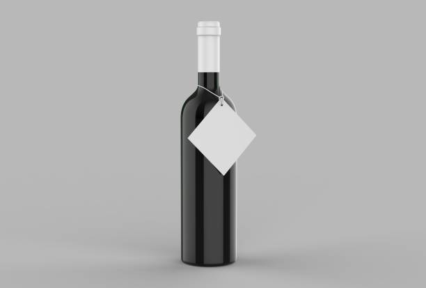 Wine bottles with blank label and hang tag for branding and mock up. 3d render illustration. Wine bottles with blank label and hang tag for branding and mock up. 3d illustration. bottle hang tags stock pictures, royalty-free photos & images