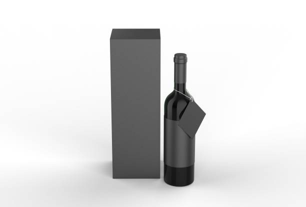 istock Wine bottles with blank label and hang tag for branding and mock up. 3d render illustration. 1181733232