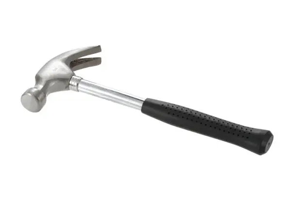 Photo of Small 8oz claw hammer isolated on a white bacgrond