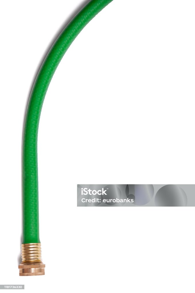 New green garden hose isolated on a white background Hose Stock Photo