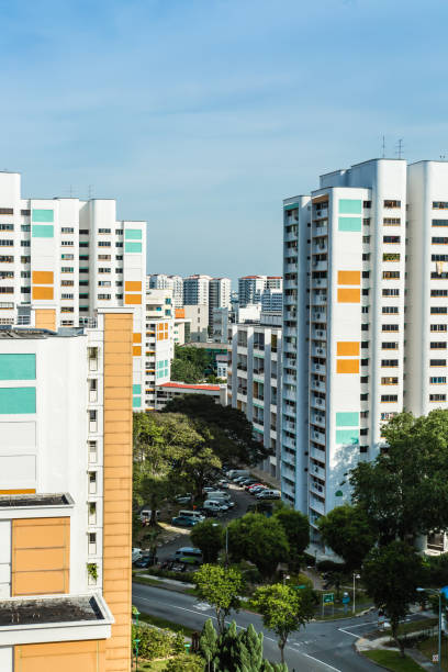 singapore-18 ott 2017: singapore hdb zona edificio residenziale vista aerea giorno - high rise apartments foto e immagini stock