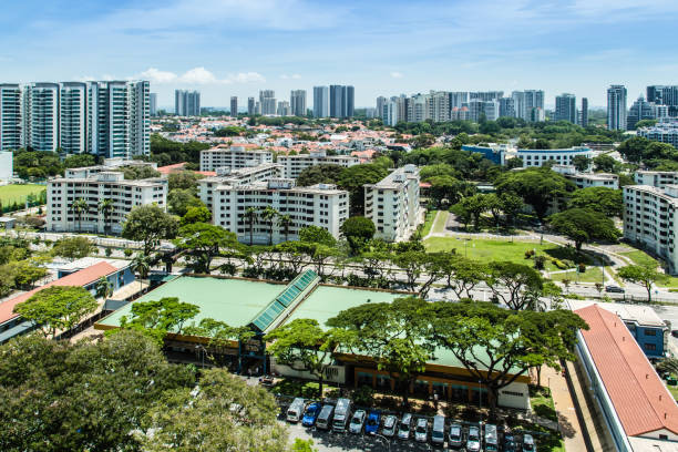 singapore-17 ott 2017: vista aerea residenziale della città di singapore durante il giorno - high rise apartments foto e immagini stock